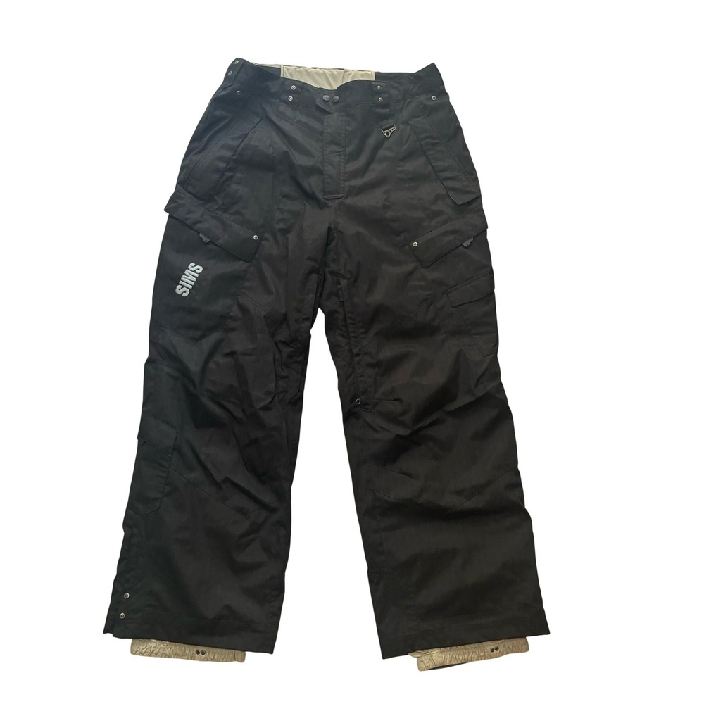 SIMS Snowboard Ski Pants Mens XL Black Cargo Gators Adjustable Pockets Technical